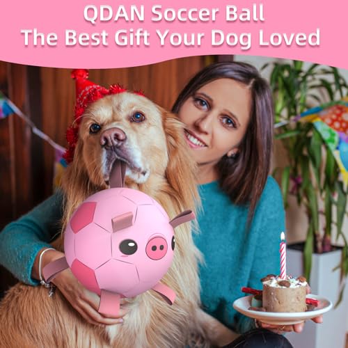 Image of QDAN Dog Toys Soccer Ball with Straps, Balls for Dogs, Pig Dog Toy, 8 Inch | Interactive Dogs Toys for Tug of War, Puppy Birthday Gifts, Dog Water Toy, Durable Dog Balls Toys for Medium & Large Dog