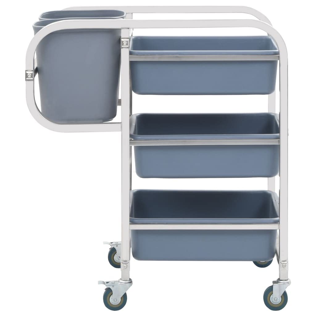 vidaXL Carrello da Cucina con Contenitori Plastica con 4 Ruote Basculanti con Freno Servizio Porta Posate 82x43,5x93 cm Acciaio Inossidabile e TPR