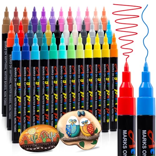 Hoenart Acrylstifte für Steine Wasserfest, 36 Farben Stifte Steine Bemalen...