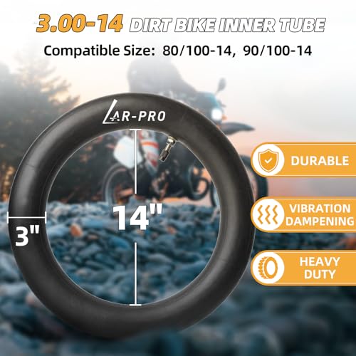 Image of AR-PRO (2-Pack) 3.00-14 Dirt Bike Inner Tubes - 90 /100-14 inch Heavy Duty Rear Inner Tube, Compatible with 125cc and 140cc Dirt Pit Bike