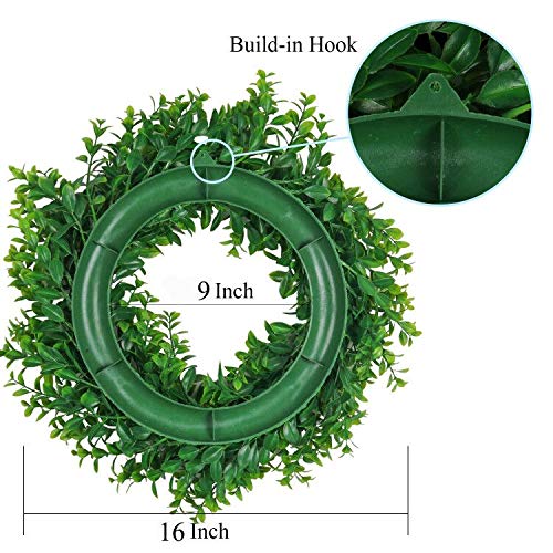 Pauwer Artificial Green Leaves Wreath 16" Boxwood Wreath Farmhouse Greenery Wreath For Front Door Hanging Wall Window Party Decoration (16" Boxwood) #TOP1