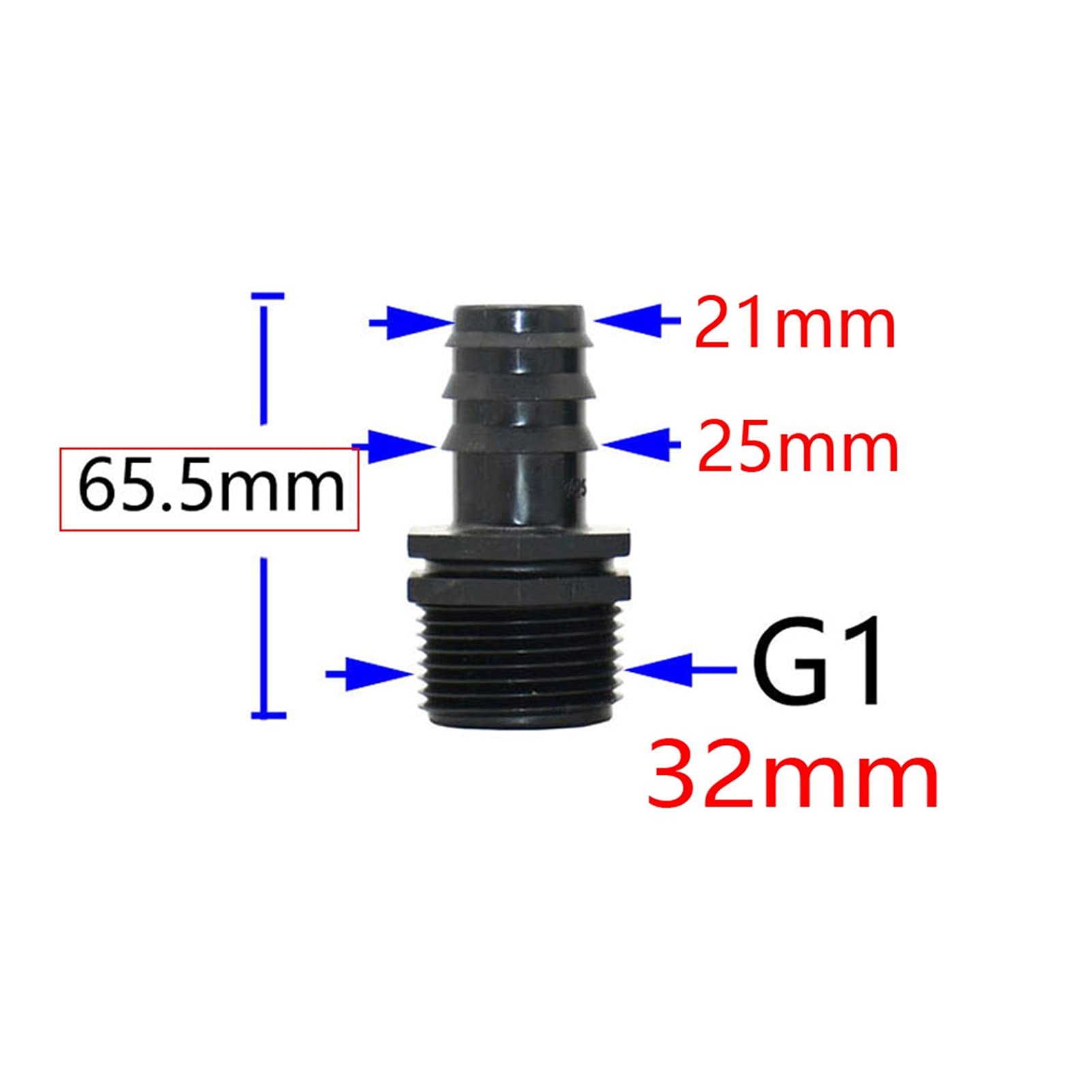 Adaptador de Conector de Manguera 50 16 Mm 20 Mm 25 Mm 32 Mm Conectores de Púas de Manguera de Pe con Roscaho Hembra de 1/2 3/4 1 Pulgada 1/2 3/4 1 "Conector de Púas de Manguera de Plástico/1I2 a 20Mm
