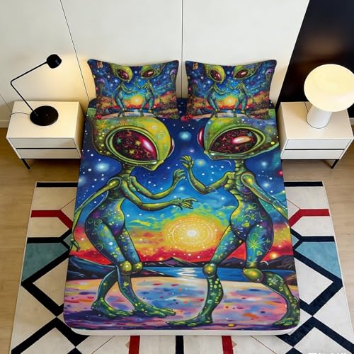 Drap-housse microfibre imprimé 3D espace élastique pour lit 120x200 - 2