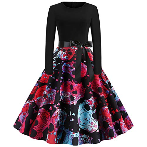 UOFOCO Halloween Dresses for Women Vintage Long Sleeve 50s Housewife Evening Party Prom Dress Hot Pink