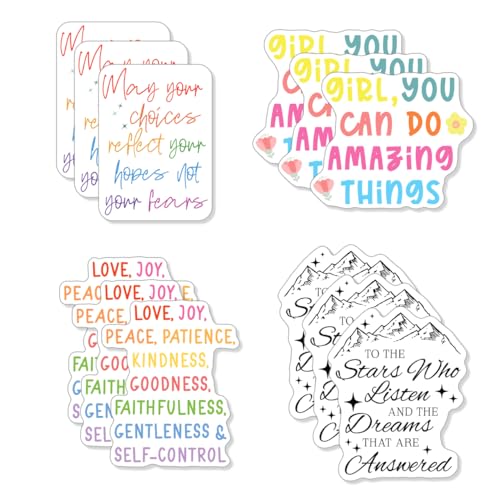 Image of Motivational Faith Quote Vinyl Stickers Pack 9Pcs Uplifting Christian Bible Verses and Inspirational Sayings for Laptop Water Bottle Notebook Phone Journaling