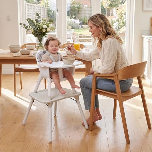 Image of HONEY JOY 5-in-1 High Chair, Convertible Highchair for Babies and Toddlers /Kids Chair Table Set /Infant Feeding Chair w /Safety Harness, PU Leather Cushion & Removable Food Tray (White)