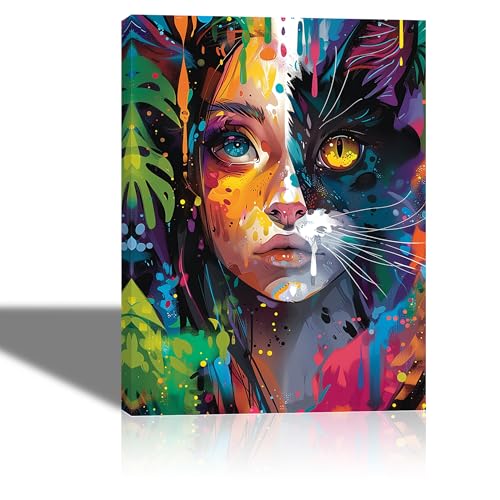 Piy Painting Chatons Impression sur Toile Tableaux Modernes Filles Art sur Toile Coloré Art Mural Abstrait Impression d'art sur Toile pour Chambre Salon...