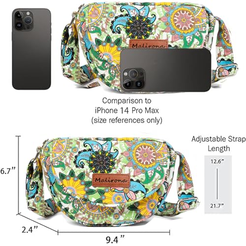 Malirona Women 's Durable Small Floral Crossbody Bag Canvas Messenger Handbag Multi Pocket Travel Satchel Purse3
