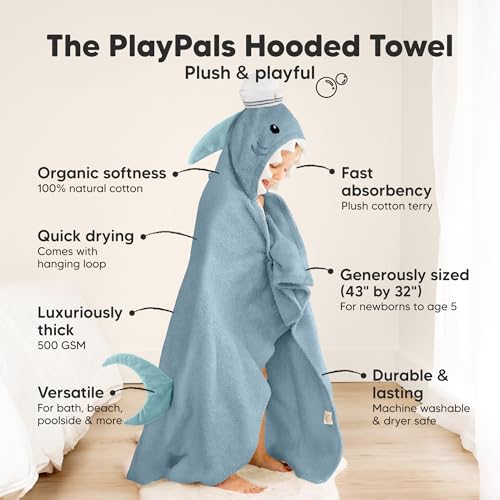 Image of KeaBabies Organic Baby Towel with Hood for Girls, Boys, Soft (Skipper) | Absorbent 100% Cotton Hooded Baby Towels for Newborns, Infants, Large Hooded Bath Towels for Babies, Kids, Toddler 1-3