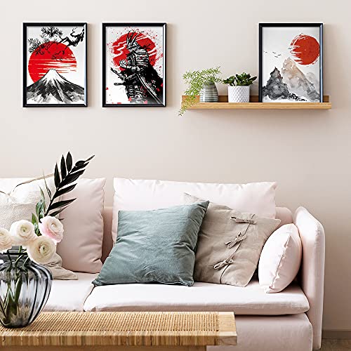 Yumknow Japanese Art Wall Decor - Unframed 8X10 Set Of 6, Modern Minimalist Asian Oriental Decor For Living Room, Samurai Armor Warriors Prints Posters For Bedroom, Japan Red White Art Office Gifts #TOP4