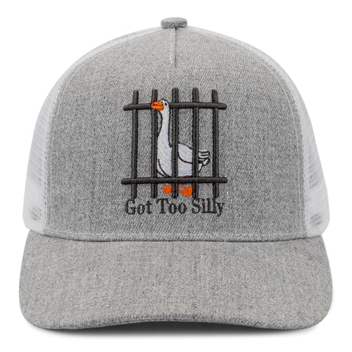 Embroidered Got Too Silly 3D Design Funny Goose Pun Humor Baseball Cap for Animal Lovers Funny Silly Goose Club Mesh Back Trucker Hats