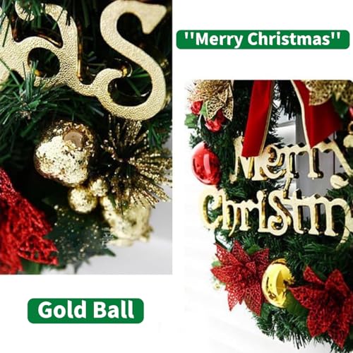LATERN 30CM Christmas Wreath, Artificial Christmas Front Door Wreath Merry Christmas Pine Garland with Bowknot Glitter Flower Red Berry Ball for Door Wall Fireplace Window Xmas Tree Decoration - Image 2