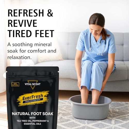 Image of Heavy Duty Tea Tree Oil Foot Soak - Epsom Salt for Soaking for Odor & Footbath to Soften Calluses - Athletes Foot - Nail Discoloration - Relaxing Pedicure Soak - Dry Skin & Rough Heels - 16oz