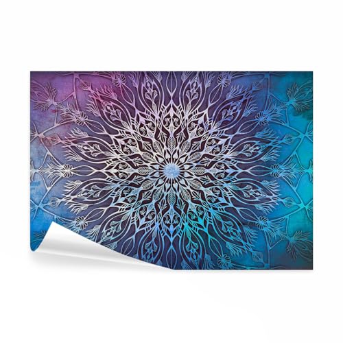 decomonkey - Papier Peint Panoramique Adhésif Mandala Moderne 245x175 cm - Stickers Muraux Salon Chambre Déco XXL Autocollant Murale Bureau - Bleu gris...