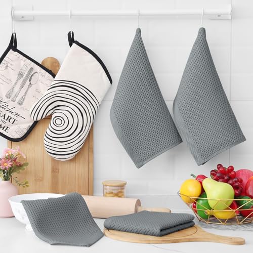 Image of Homaxy 100% Cotton Waffle Weave Kitchen Dish Cloths, Ultra Soft Absorbent Quick Drying Dish Towels, 12 x 12 Inches, 24-Pack, Grey