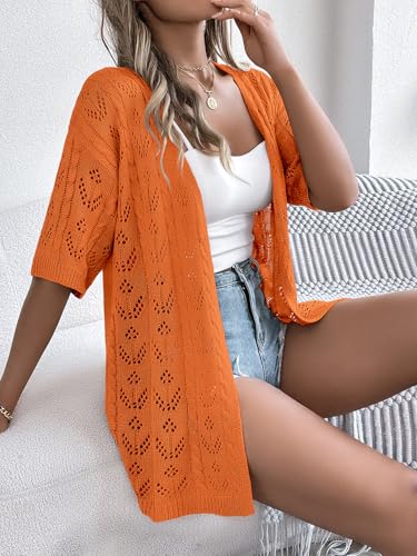 Image of Spicy Sandia Women's Loose Fit Short Sleeve Crochet Cardigan Sweaters for Summer