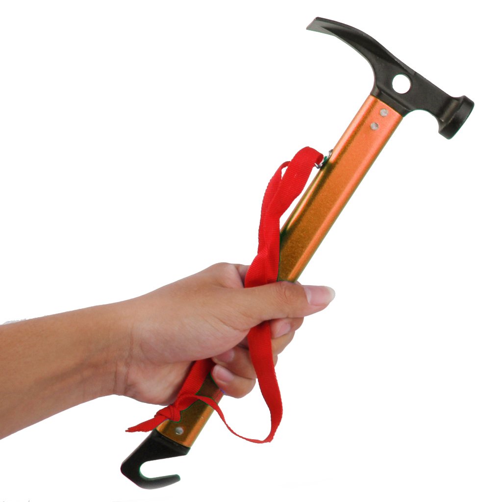 Marteau De Tente Multifonction – Tête En Acier Haute Teneur En Carbone – Manche Alu Léger – Extracteur, Ouvre-bouteille, Mini-houe – Orange