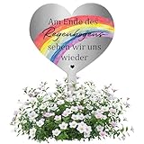 Herz Grabdekoration Wetterfest Frostbeständig Grabschmuck Wetterfest Grabstecker Metall Herz mit Spruch Am Ende des Regenbogens Sehen Wir Uns Wieder für Garten & Friedhof