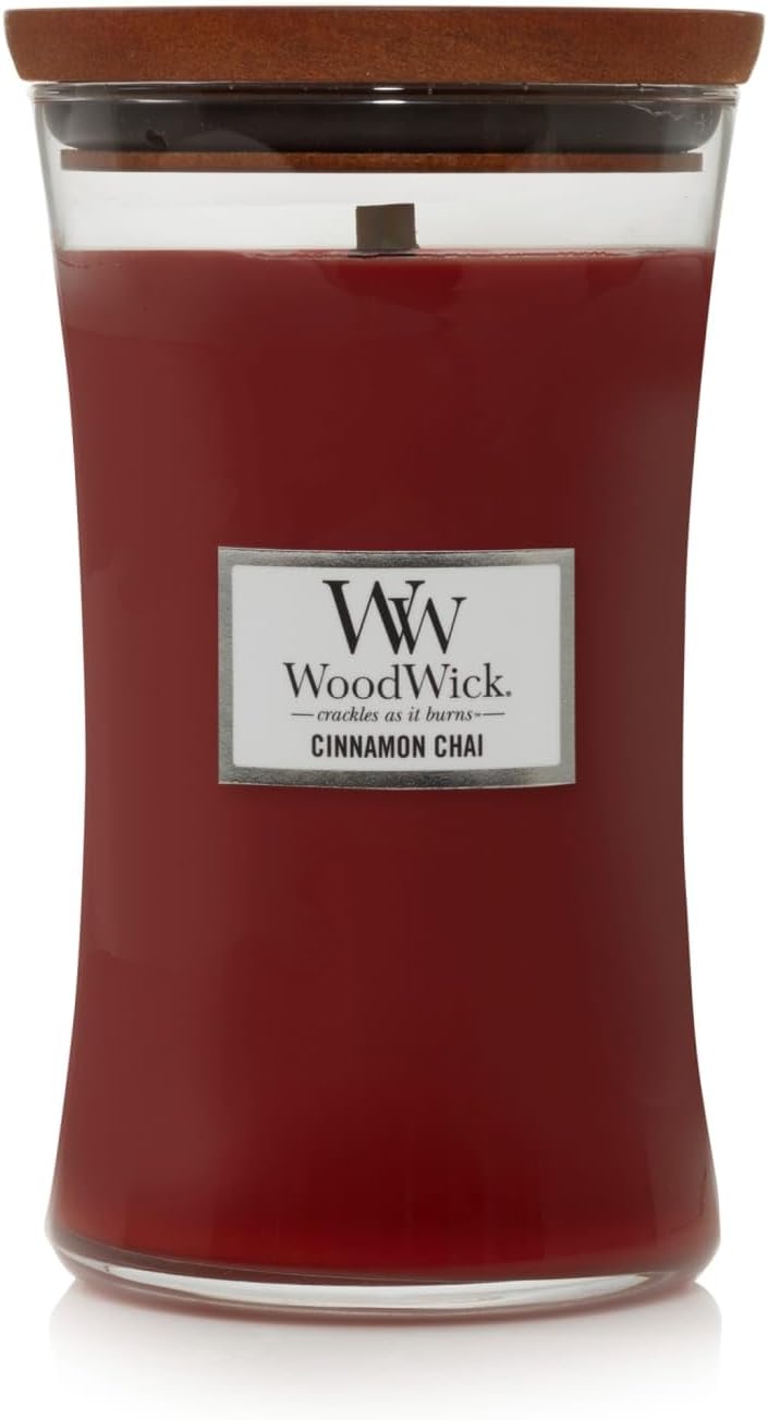 WoodWick Large Hourglass Scented Candle | Cinnamon Chai | with Crackling Wick | Burn Time: up to 130 Hours