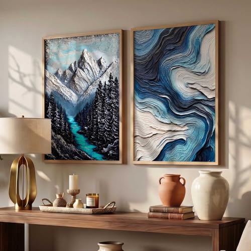 Image of kotart Modern frame Art Home Decoration Abstract Mountain view Paintings With Frame For Living Room Bed Room Hotel Wall Decor Digital Reprint Set of 2(10X13 INCH)