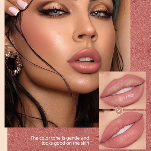 3PCS Nude Matte Lipstick Set,Matte Liquid Lipstick,Pink Lip Gloss Set,Long Lasting Non Stick Cup Liquid Lipsticks,Waterproof Nude Lip Gloss,Moisturizing Lip Liner Set,Smooth Pink Lip Liner for Women - Image 8