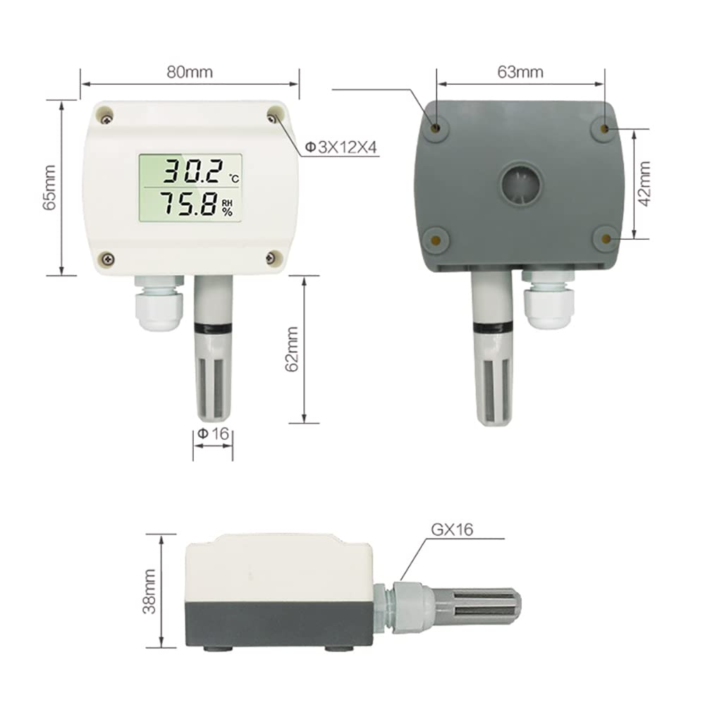 LeTkingok Digital Wall-Mounted High-Precision Temperature and Humidity Transmitter, RS485/4-20mA Waterproof Temperature-Humidity Sensor (RS485)