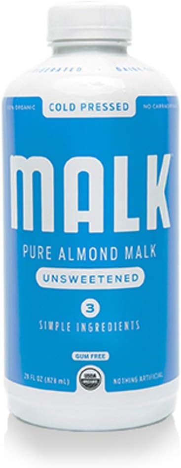 MALK Unsweetened MALK, Almond, Non Dairy, SOY & GLUTEN FREE, Lactose Free & Vegan, 28 oz, (Pack of 6)