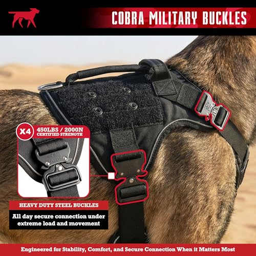 Tuff Pupper Elite Tactical Dog Harness | Dual Control Handles | Front & Back D-Rings | Fully Adjustable | Military Cobra Buckles | Heavy Duty Nylon Vest | Reflective MOLLE Dog Harness for Large Dogs - Image 6