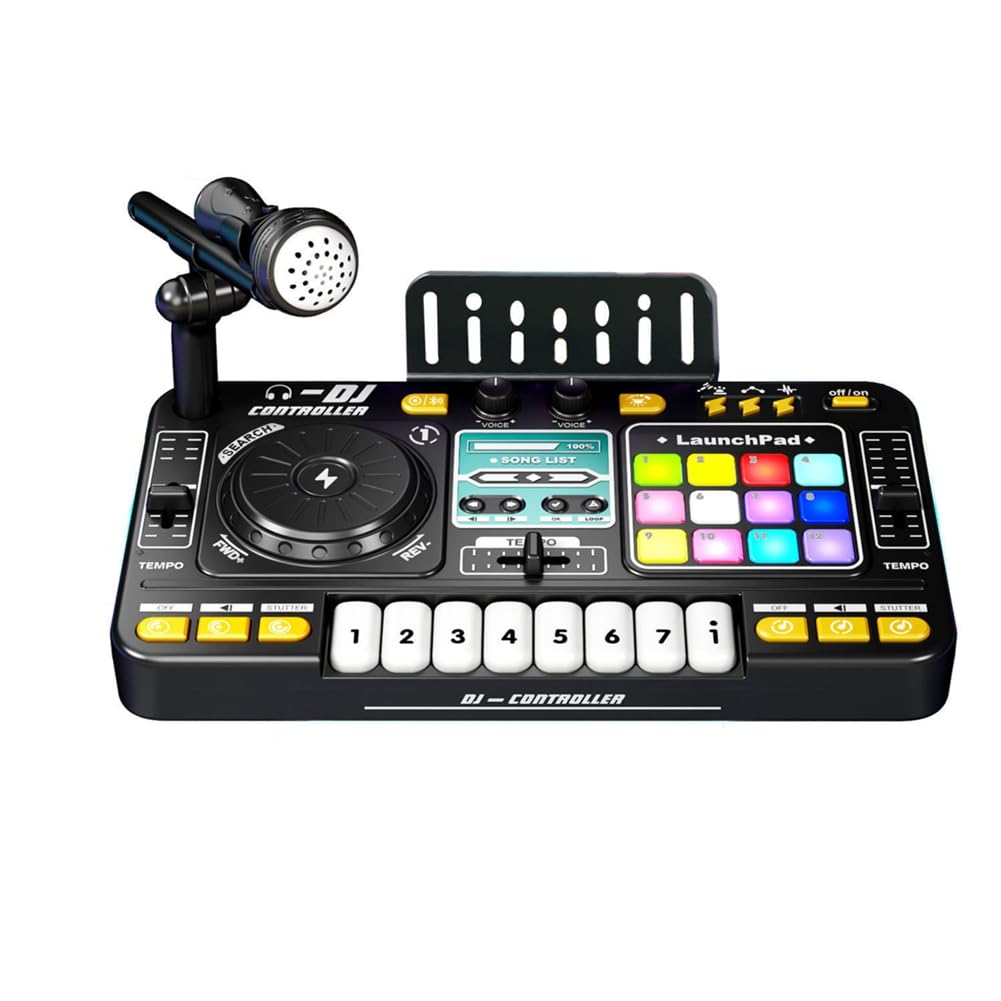 Mixer DJ per Bambini Strumento Musicale Pianoforte Elettronico Tastiera con Microfono Giocattolo per Bambini Regalo di Compleanno per Bambini Set da Gioco per Feste