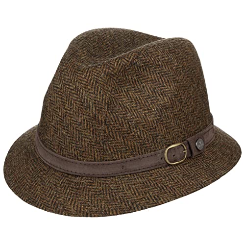 Lierys Classic Harris Tweed Ullhatt by Damer/Herrar - Made in Italy herrhatt damhatt med läderband höst-vinter - L (58-59 cm) brun