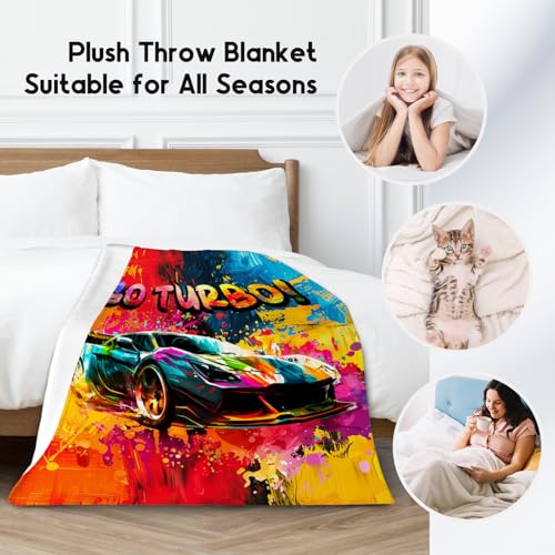 Blanket for Kids Racing Car Blankets Preteen Boy Gifts - 30x40 Inches Cozy Soft Fleece Throw for Couch