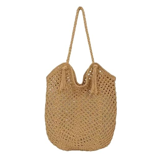 Image of Meufam Large Woven Crochet Tote Bag Beach Tote Bag Bohemian Shoulder Purse With Leak-Proof Lining for Women Vacation Travel (Khaki)