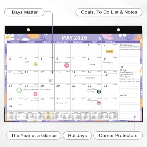 Image of Ospelelf 2026-2027 Calendar Magnetic Desk Wall Desktop Monthly Planner from January 2026 - June 2027 Large To Do Pad with Plastic Cover for Office 17 inch X 12 inch Ditsy Floral