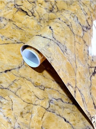 Image of HOME13 Marble Wallpaper Peel and Stick Wallpaper Self-Adhesive Contact Paper Countertop Kitchen Decorative Paper Waterproof Bathroom Removable (12x60 Inch, Yellow Italian Marble Wallpaper)
