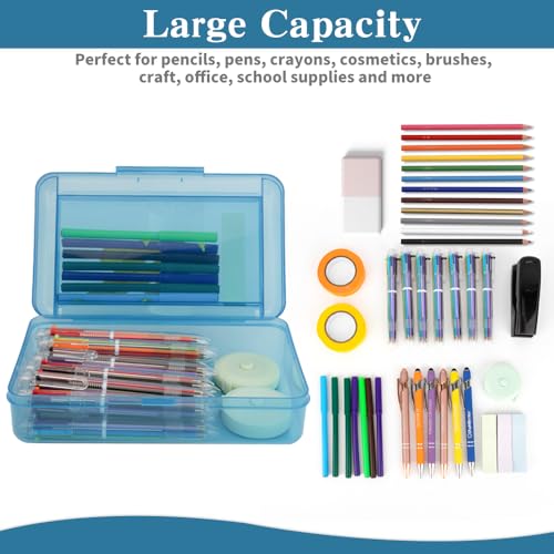 Image of Pencil Case Box, Navy Blue Double Layer Large Capacity Plastic Pencil Boxs, Hard Pen Case with Snap-tight Lid,Storage Art Craft Box Marker Organizer for Kids Boys Girls Offices Back to School Supplies