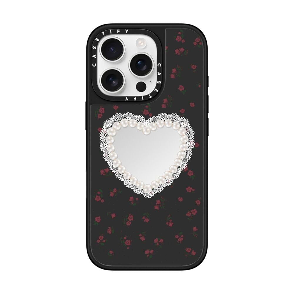 CASETiFY Mirror iPhone 16 Pro Case [Reflective / 4.9 ft. 1X Military Grade Drop Protection/Compatible with Magsafe] - Gothic Pearly Heart - Silver on