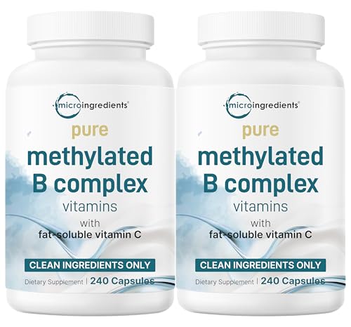 Image of Micro Ingredients 2 Pack Pure Methylated B Complex, 480 Capsules | 11-in-1 Formula with B12, Thiamin, Folate, Inositol, Choline, & Vitamin C | Filler Free | Non-GMO