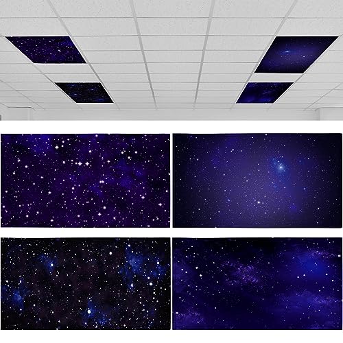 Image of ROCEEI 4 Pcs Fluorescent Light Covers for Ceiling Lights, 4 x 2 Feet, Magnetic Light Covers for Classroom Office Home School Ceiling Decor(Starry)
