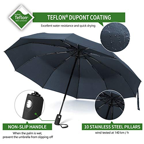 MUCO Compact Travel Umbrella Windproof Umbrella with Teflon Coating, 10 Ribs Lightweight Automatic Open Close Totes Umbrella - Thumbnail 4