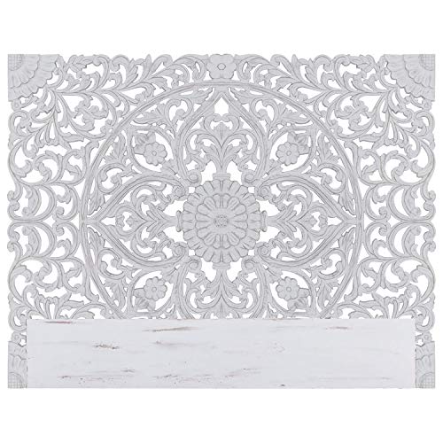 Menzzo Tête de Lit Serena 180 cm Bois Blanc Sculpté – Tête de Lit Design Chic Style Classique Moderne – Décoration Chambre Adulte Élégante Lit Double...