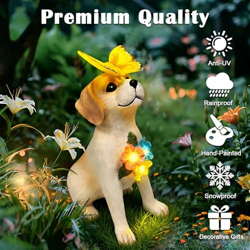 Solar-Hunde-Gartenstatuen, Dekoration, Outdoor-Feenhunde-Figuren, Zubehör, Dekorationen mit LED-Lichtern, Zuhause, Terrasse, Balkon, Hof, Rasen, Ornamente, einzigartige Thanksgiving-Geschenke für