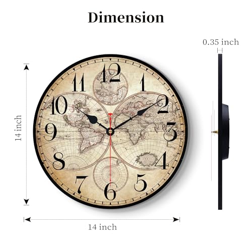 14-Inch Wooden Globe Map Clock