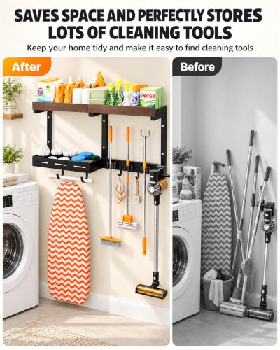 Broom and Mop Organizer with Storage Basket - Wall-Mounted Holder - 26.99 w/ Code + 40% Off Code C03UH08B - image 7