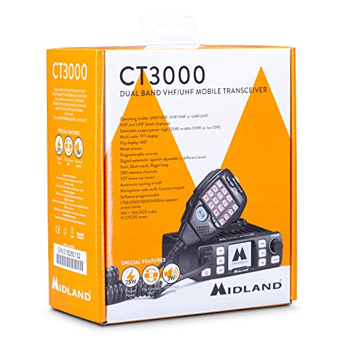 Midland CT3000 Radio CB Ricetrasmettitore Veicolare Dual Band VHF/UHF, con Microfono, 200 Canali di Memoria Personalizzabili, Squelch Digitale, Display TFT e Potenza di Trasmissione Selezionabile - Image 5