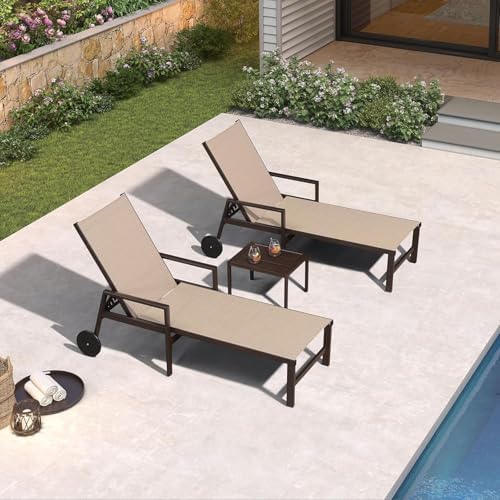PURPLE LEAF Outdoor Chaise Lounge Chair Set of 2 with Armrests, A...