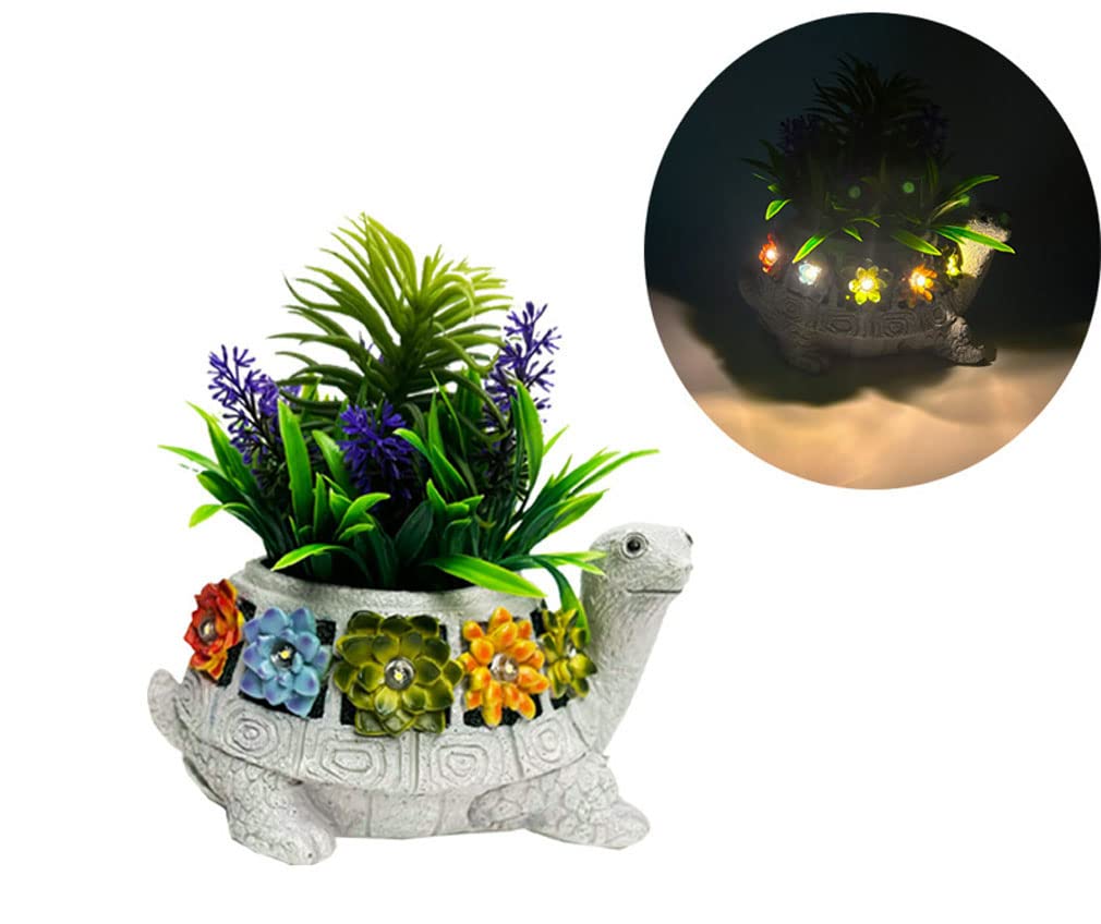 MONMOB Turtle Succulent Pot with Solar LED Lights Artificial Plants Tortoise Statue Turtle Garden Outdoor Decor Outdoor Planter Turtle Gifts for Gifts for Women/Mom/Parents/Anniversary/Couple/Wife
