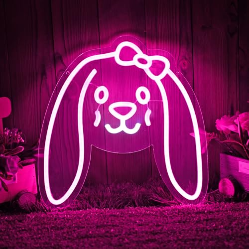 Image of Bunny Neon Sign, Bunny LED Sign for Wall Decor, Birthday Gifts, Bedroom Home Decorations, 13 inch x 12.6 inch, Dimmable, USB Powered, Pink