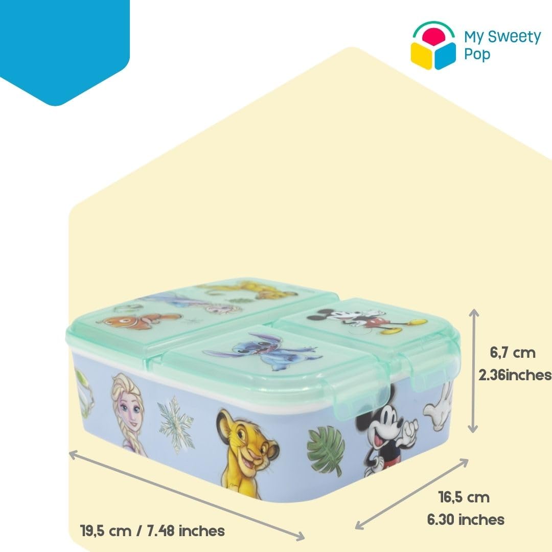 My sweety pop Lunch Box, Children's Snack Box, Blue, 3 Compartments, Disney Characters, Nursery, Kindergarten, School - Image 2