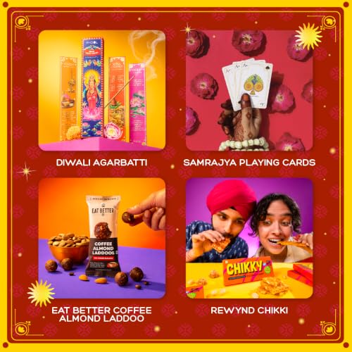 Image of Phool 15 Item Kalamkari Diwali Utsav Gift Box Ladoo, Chikky, Laxmi Charan, Incense, Havan Cup, Candles, Diya and Decor, Premium Diwali Gift Hamper for Family, Friends & Corporate Gifting