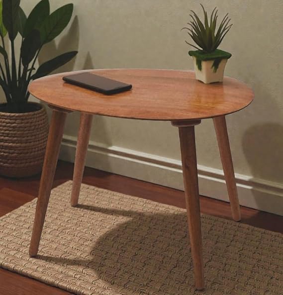 Image of Shoppee Foldable Oval Shaped Bed Side Table for Coffee Tea & Living Room Beauty Full Table (Full Walnut, Medium)